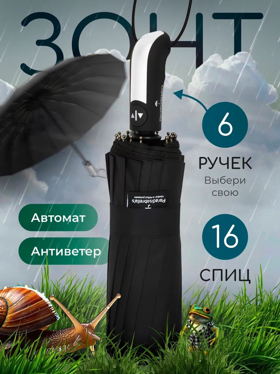 Складной зонт полуавтомат черный