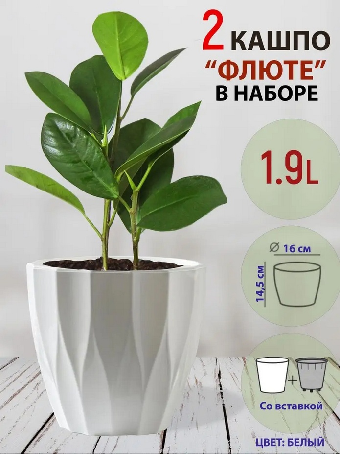 Кашпо для дома, для балкона Plast-Avenue Флюте 1.9 л, пластик