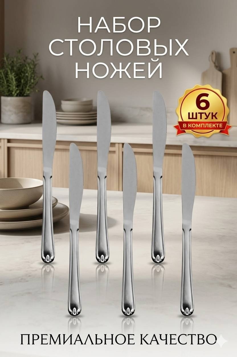 Нож 6 шт, серебристый столовых приборов
