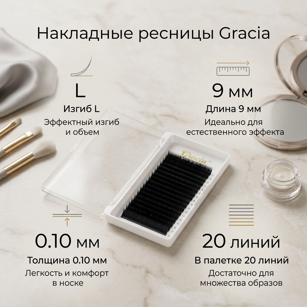 Gracia единичные L 0.10 мм черный 9 мм