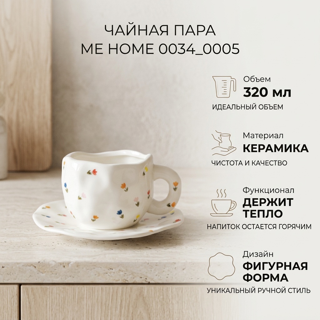Чайная пара ME HOME , 320 мл, керамика, 1 шт.