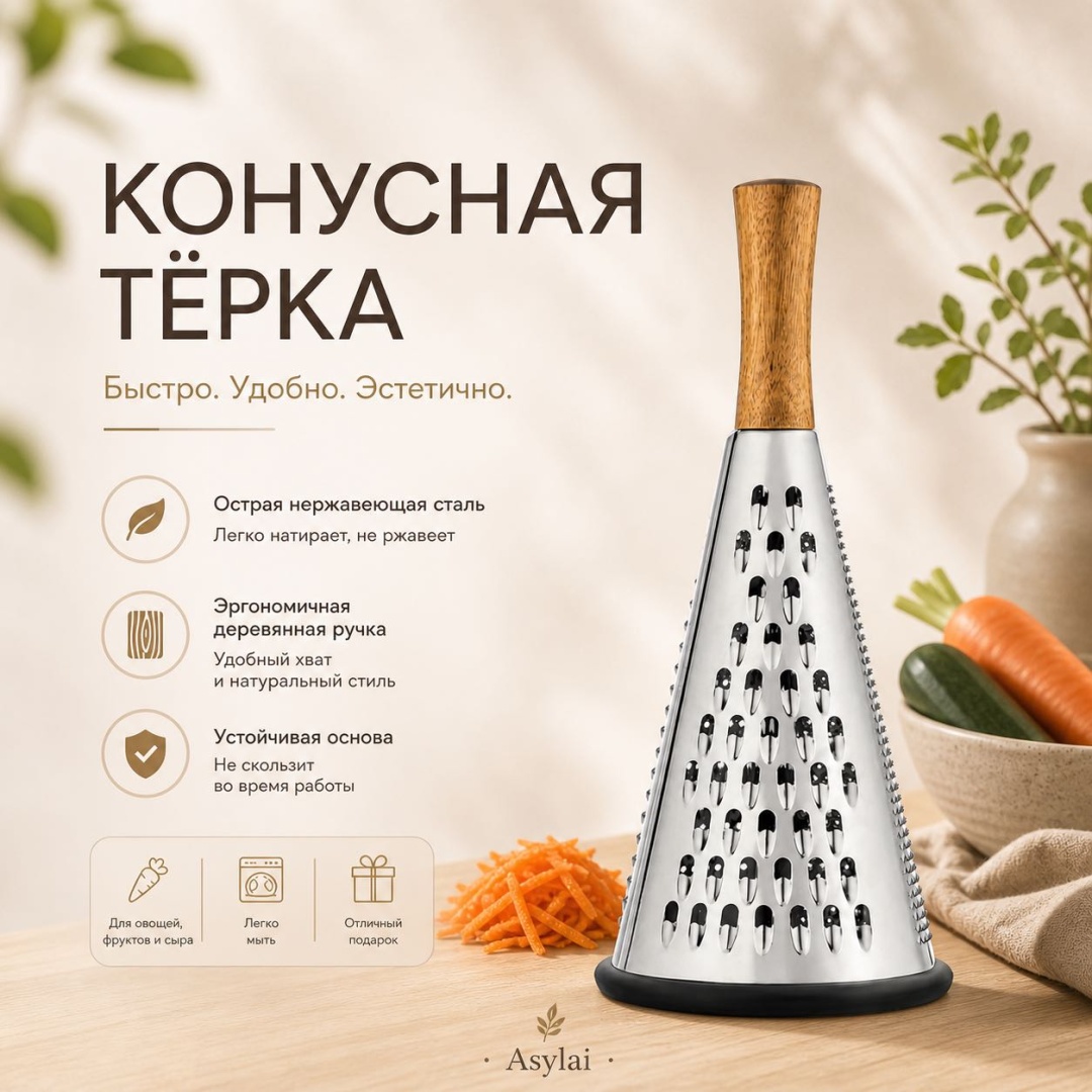 ASYLAI терка конусная, дерево, нерж.сталь