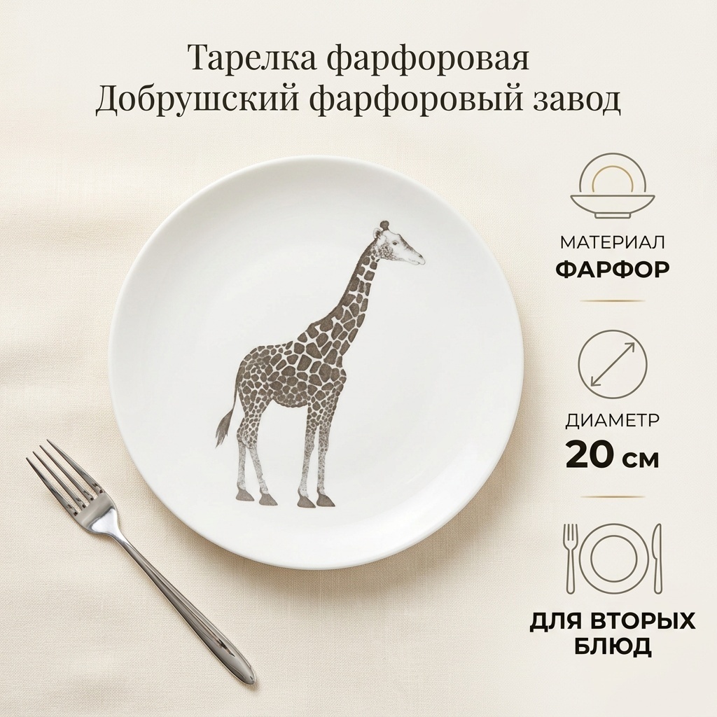 Тарелка Добрушский фарфоровый завод 20 см, 1 шт, фарфор
