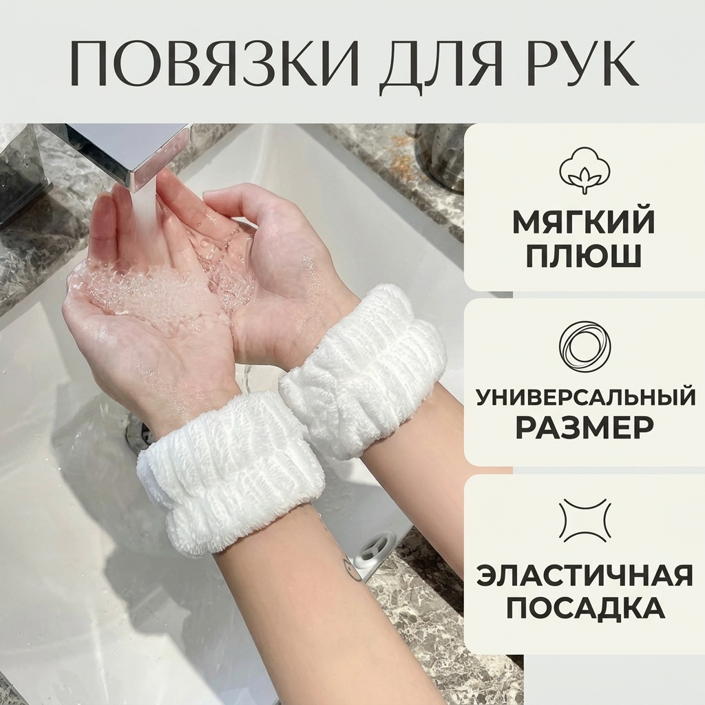 Повязка для рук, для умывания белый 2 шт