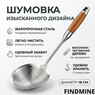 Шумовка FINDMINE нержавеющая сталь, металл, 1 шт