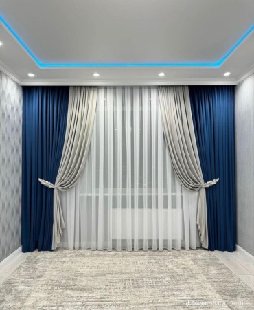 Комплект ИП Куанышева 400x280 см 3 шт, велюр, синий, белый
