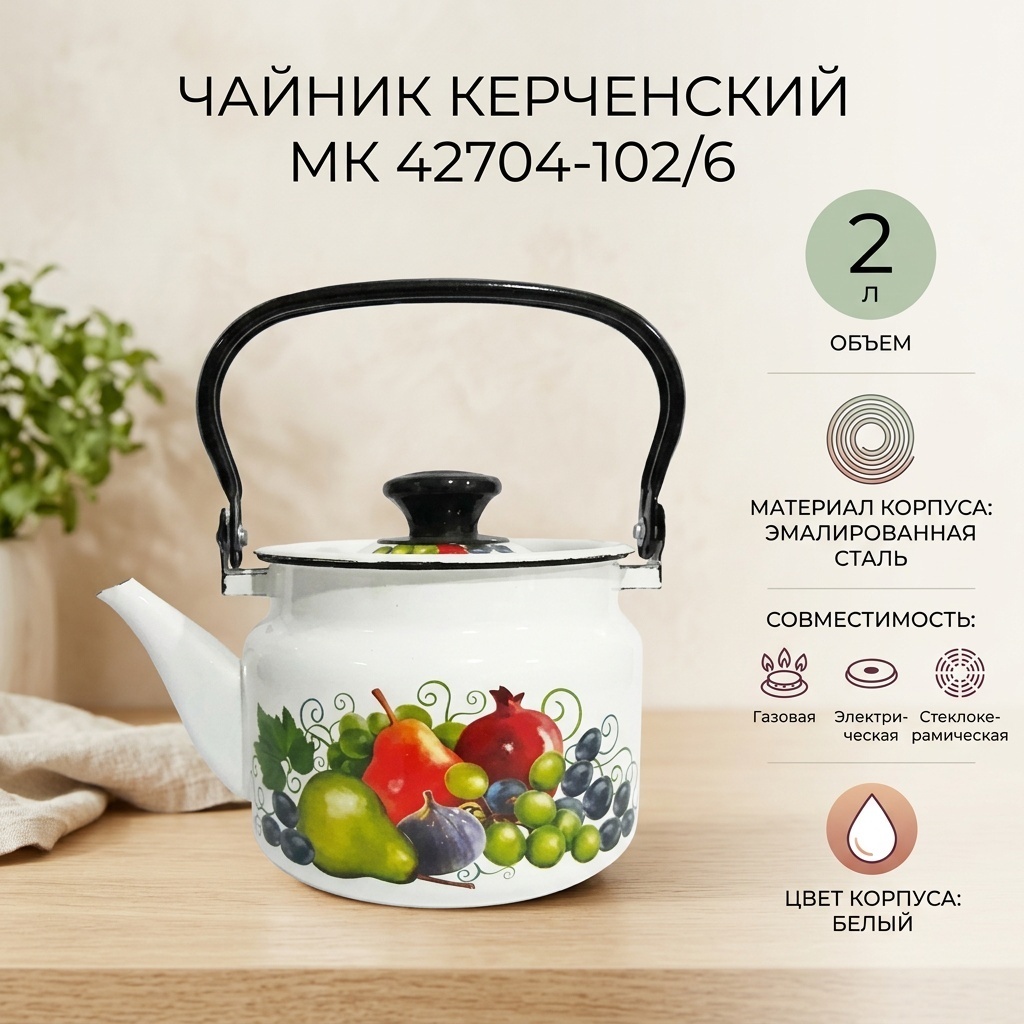 Керченский МК чайник 42704-102/6 2 л, эмалированная сталь