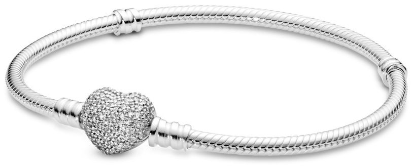 PANDORA «Сияющее сердце» 590727CZ-16 длина 16 см, вес 12.89 г серебро, плетение снейк