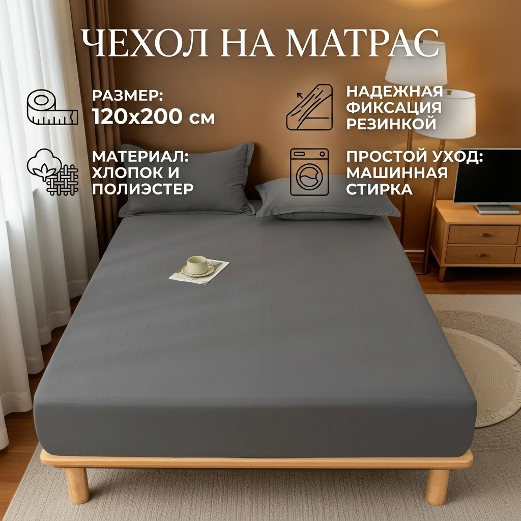 Чехол на матрас на резинке NM-B07-L1-908 120x200, полиэстер, хлопок