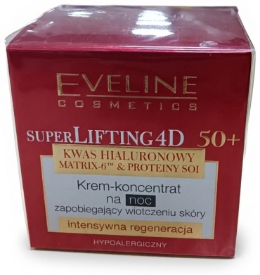 Eveline Cosmetics крем-концентрат EVELINE СУПЕР ЛИФТИНГ 4D Ночной крем-концентрат против потери упругости 50+ 50мл 5907609318732 для зоны декольте, для лица 50 мл