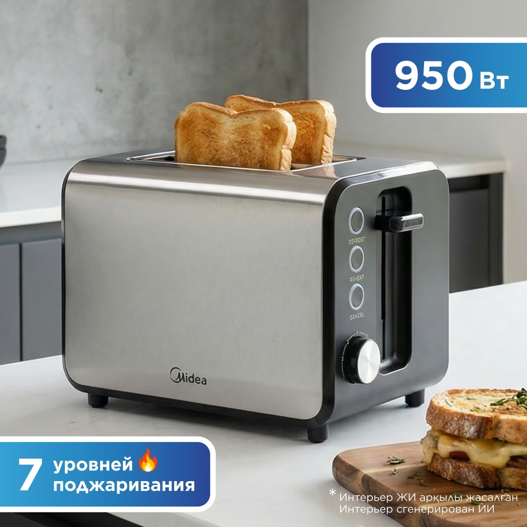 Тостер Midea MT-RW2L20W стальной, черный