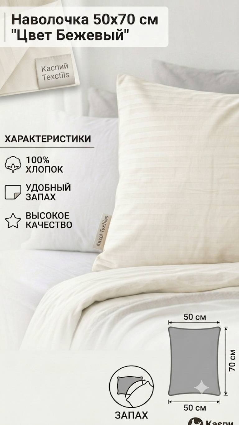Наволочка Bibigul textil Basic 50x70 сатин, хлопок, 1 шт