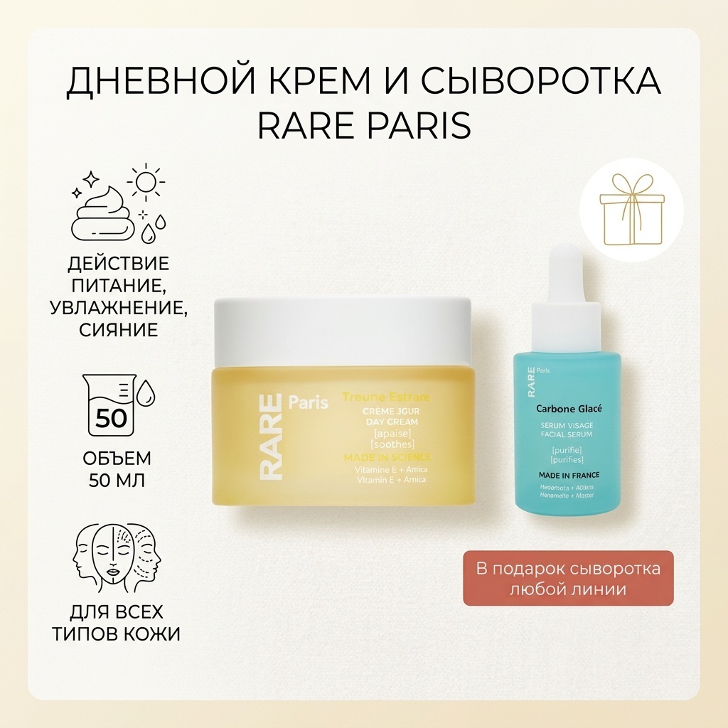Rare Paris крем Дневной крем и сыворотка RARE Paris для лица 50 мл