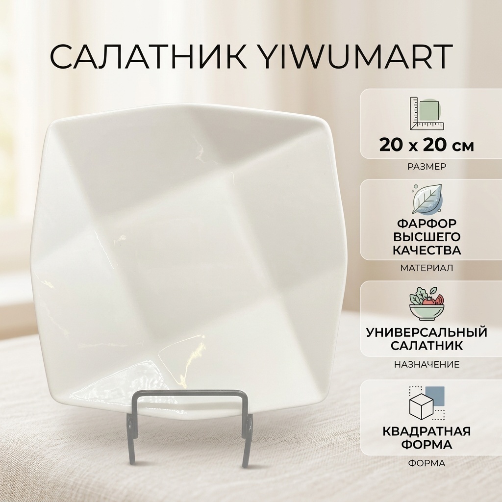 Салатник Yiwumart 20х20 см, фарфор, 1 шт