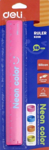 Линейка DELI No.6206, 17 см, 1 шт, пластик, розовый