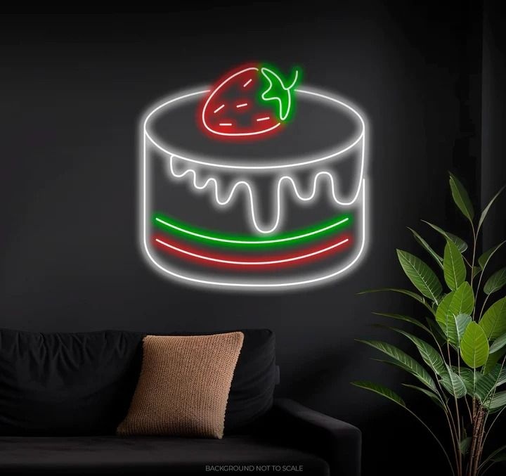Neon.Omir неоновая вывеска настенный Торт, холодный белый, зеленый, красный