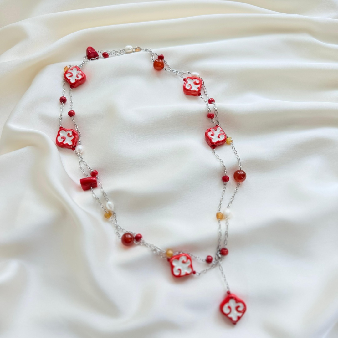 Brightdays Jewels длина 120 см ювелирный сплав, бирюза, гранат, жемчуг