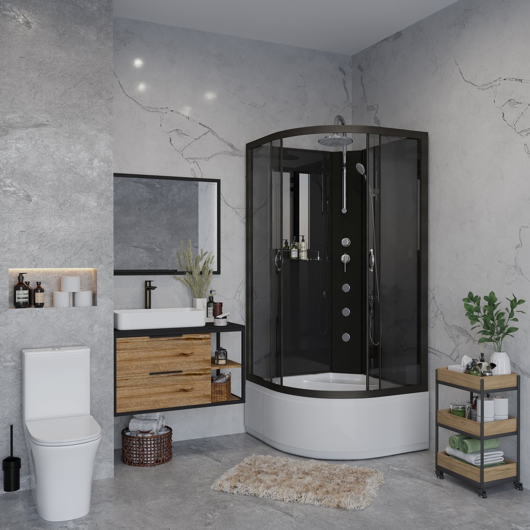 Душ.кабина Niagara NG-6508-14BKTG (900х900х2100) высокий поддон(40см) стекло ТОНИРОВАННОЕ алюм черный 4 места - артикул K0000106304