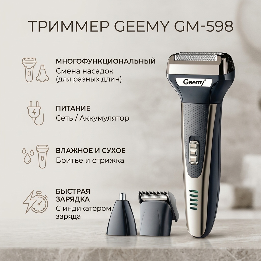 Geemy триммер GM-598 черный, серый