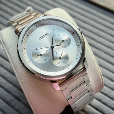 Кварцевые CASIO Мужские часы Steel Calendar Silver, современная классика нержавеющая сталь