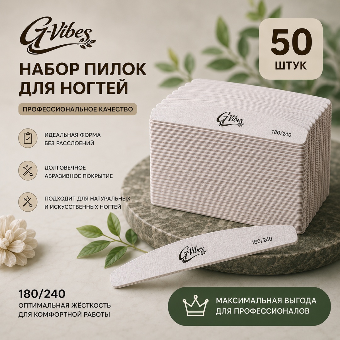 G-Vibes маникюрная пилка 180/240 грит 50 шт