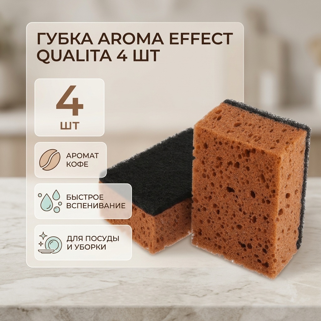 Губка для пола, для посуды, для сантехники Qualita Aroma Effect 5 шт, поролон