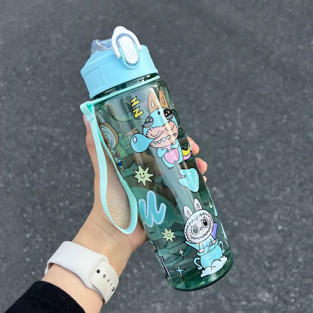 Бутылка 0.75 л зеленый, крышка с трубочкой, пластик