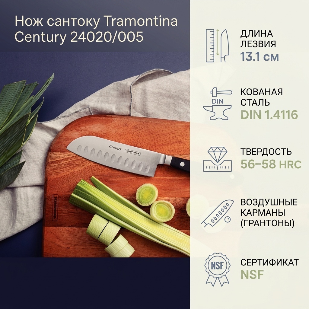 Нож сантоку Tramontina, лезвие: сталь 1 шт