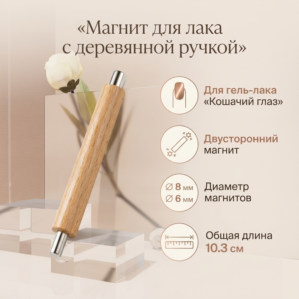 Магнит для лака с деревянной ручкой 1 шт