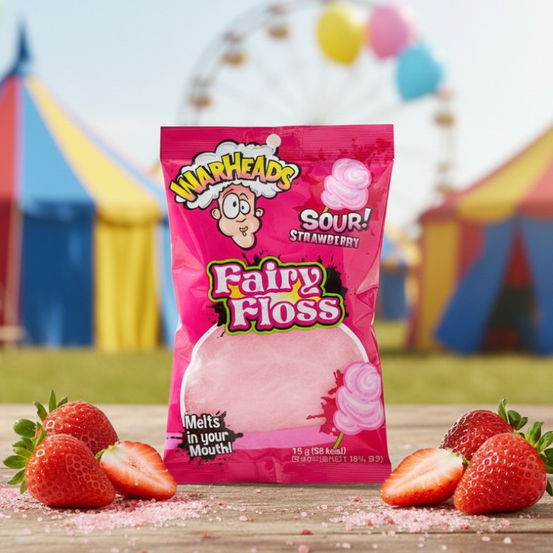 Warheads cахарная вата со вкусом клубники 15 г