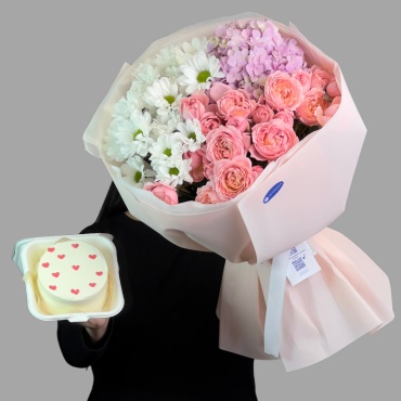 Art Flowers букет с открыткой гортензия, роза, хризантема 6 шт 60 см