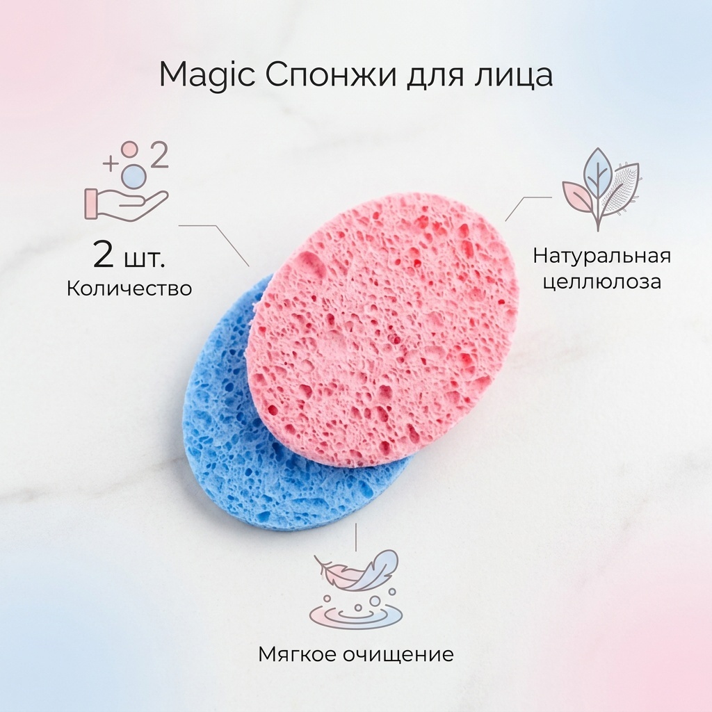 Magic спонж для лица, для умывания розовый, синий 2 шт