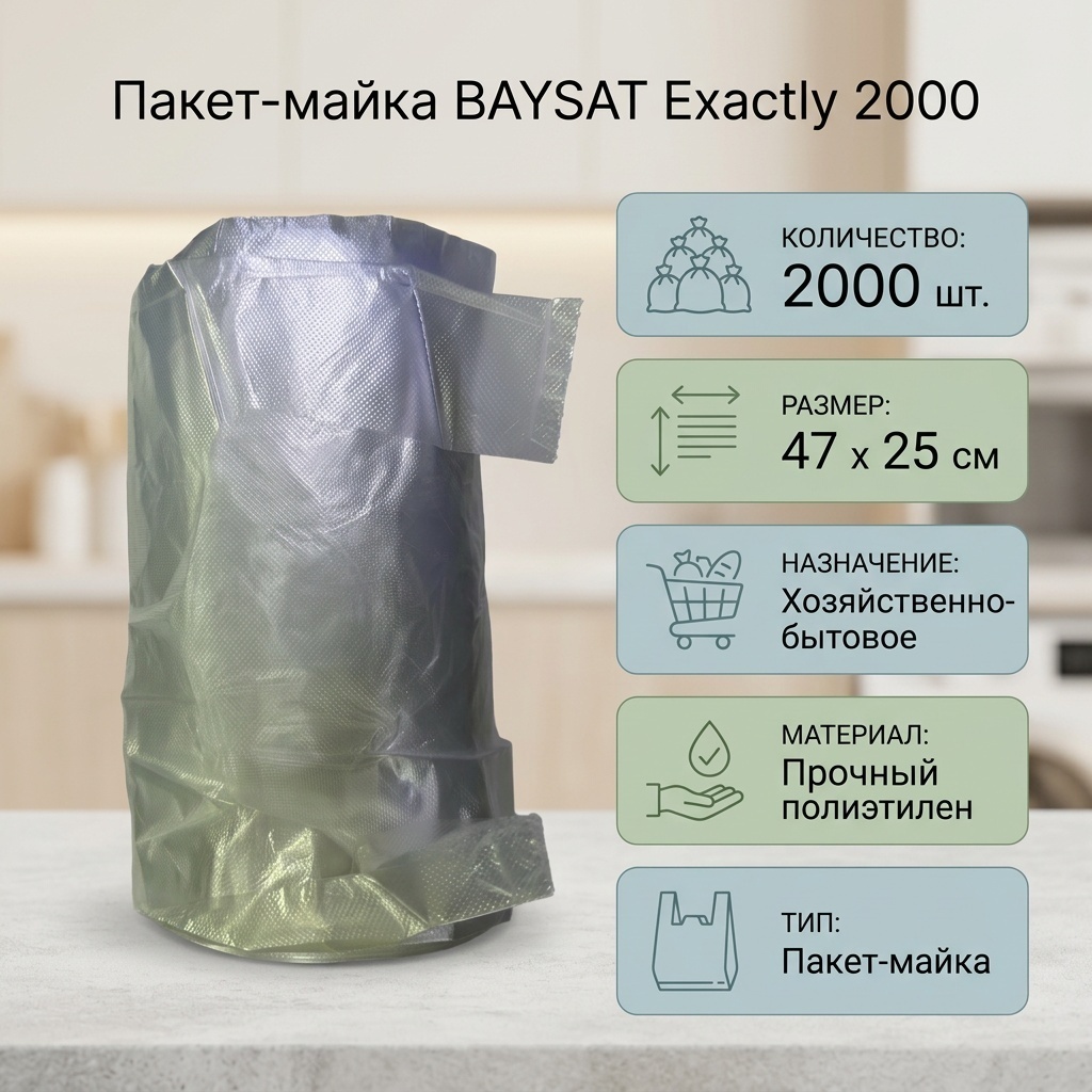 Пакет майка 260258 полиэтилен 47 см 2000 шт