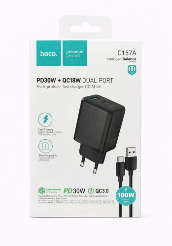 Hoco C157A USB Type-C, USB 30 Вт черный