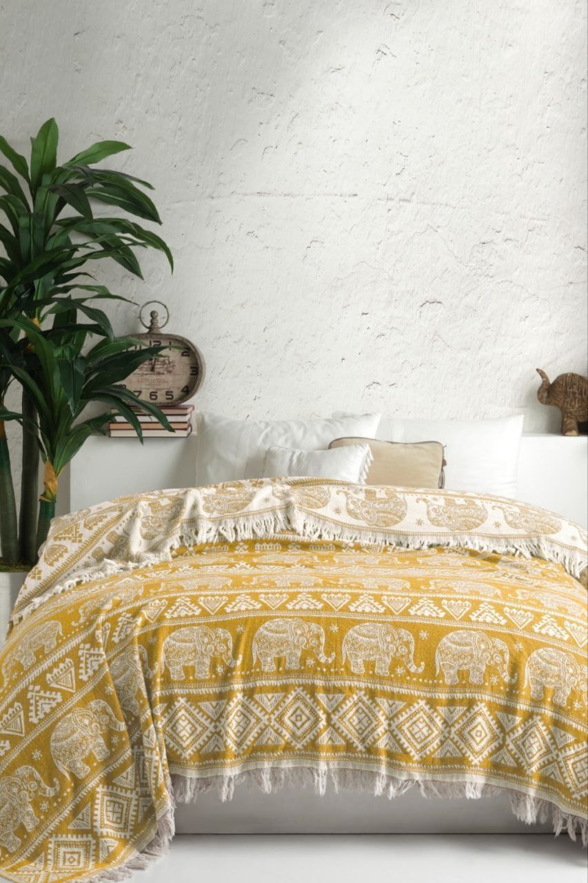 Плед SARAFINA HOME Fill 240х220 см, хлопок, желтый