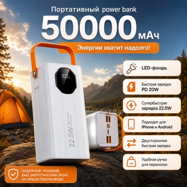 Внешний аккумулятор PWB-50K 50000 мАч 22 Вт мультиколор