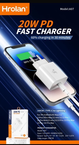 Hrolan A-07 USB Type-C 20 Вт белый