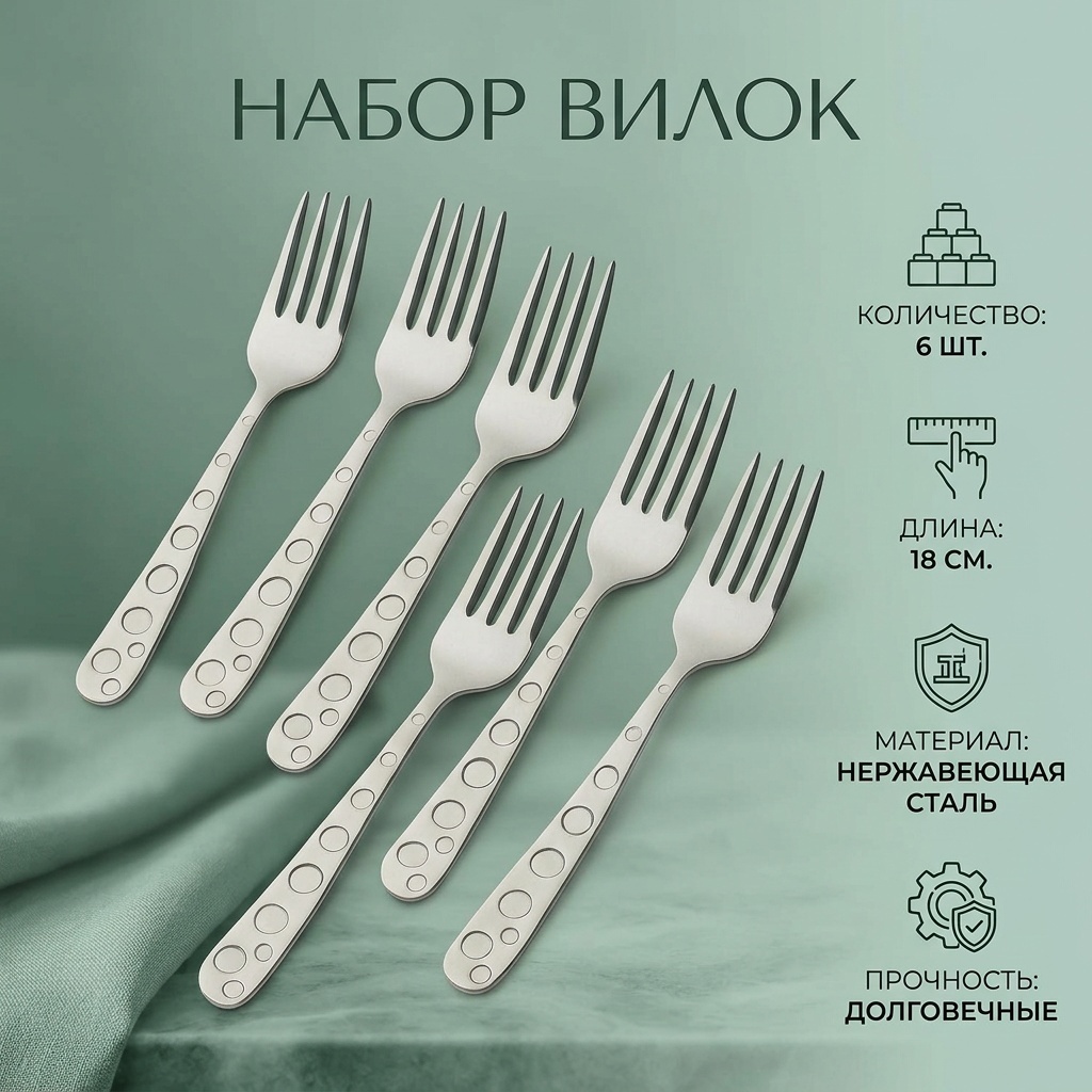 Вилка 6 шт, серебристый Набор из нержавеющей стали, 6 штук
