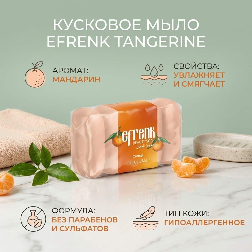 Кусковое мыло туалетное EFRENK Beauty Мандарин 60 г по 5 шт