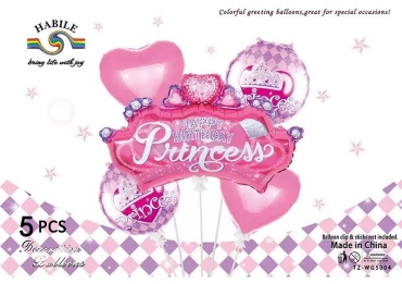 Набор воздушных шаров HABILE Корона Happy Birthday Princess 5 шт, розовый