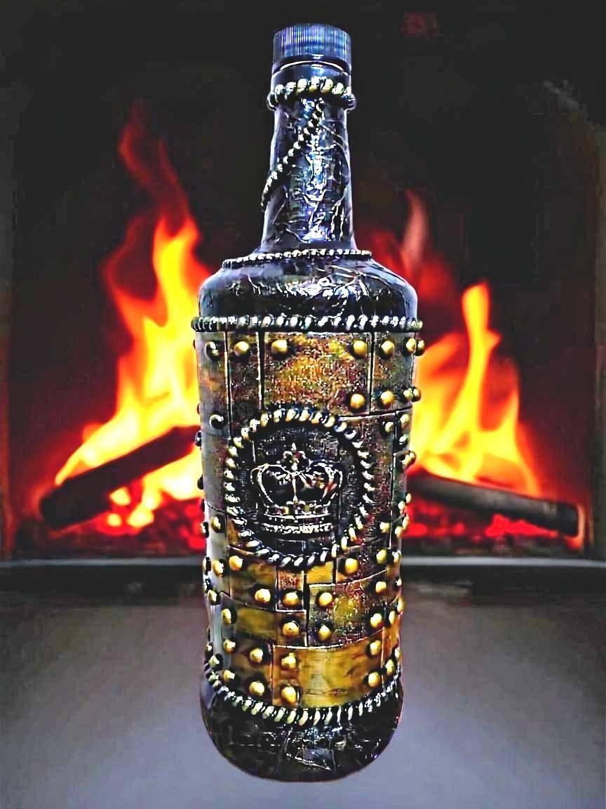 Бутылка 1 л черный, бронзовый, пробка, полимер