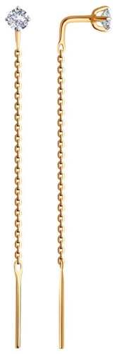 Серьги-цепочки Diamant 51-123-02105-1 вес 0.69 г золото, фианит