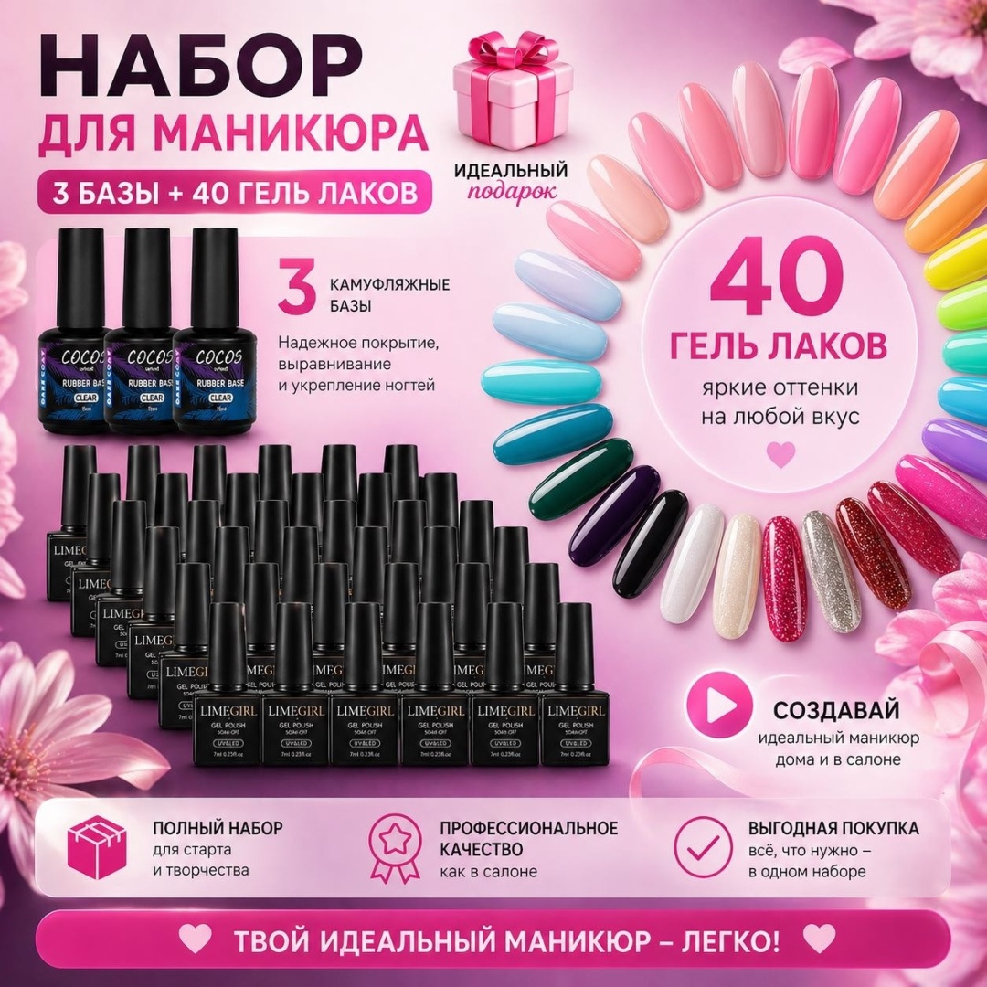 COCOS nail гель-лак, базовое покрытие 40+3 01-43 глянцевое 7 мл