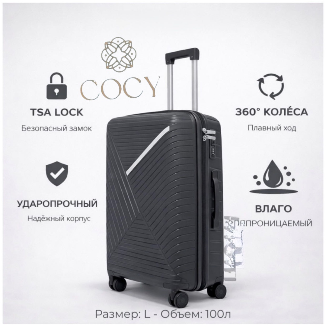 Чемодан COCY BS-железная вставка полипропилен 100 л графит