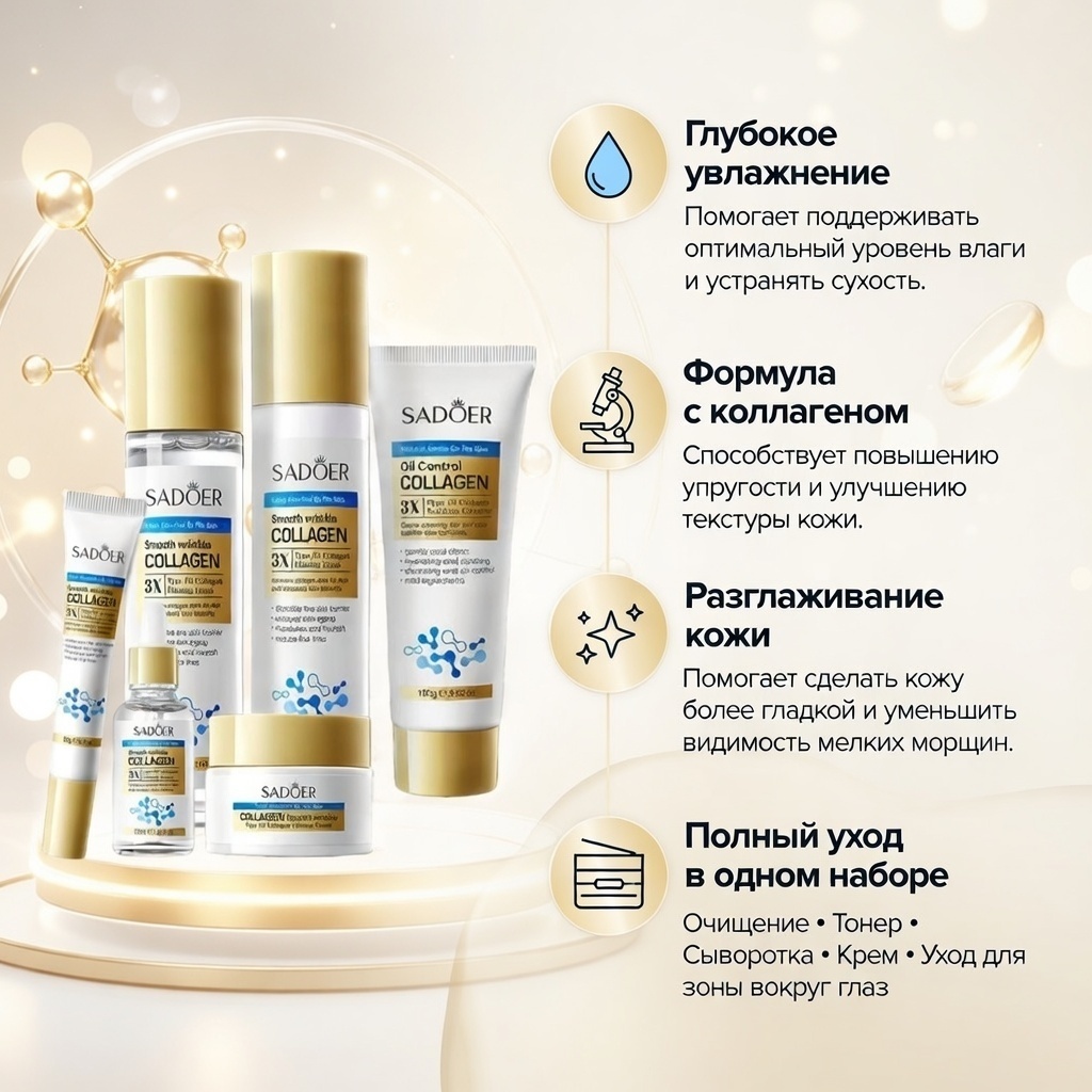 SADOER Набор с коллагеном 3X Type набор по уходу за лицом для женщин, фото 2