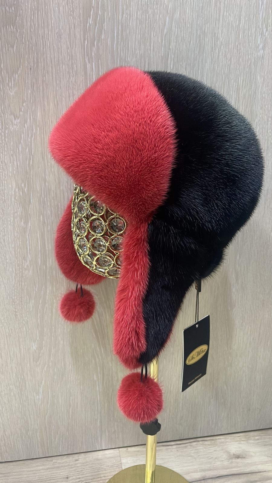 Ушанка SemiFur размер 56, 57, 58, 59, черный, малиновый