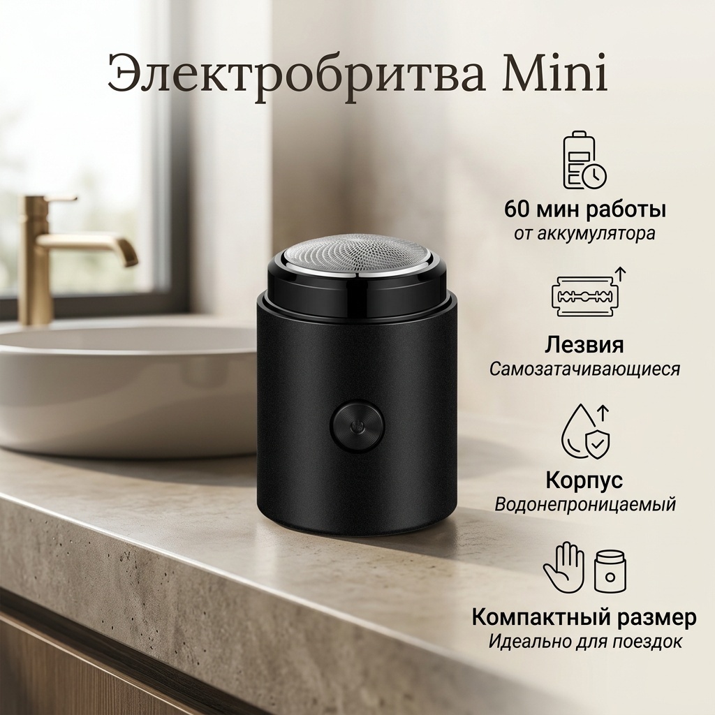 Электробритва БЕЗ ВОДЫ Mini МВ 1087 роторная