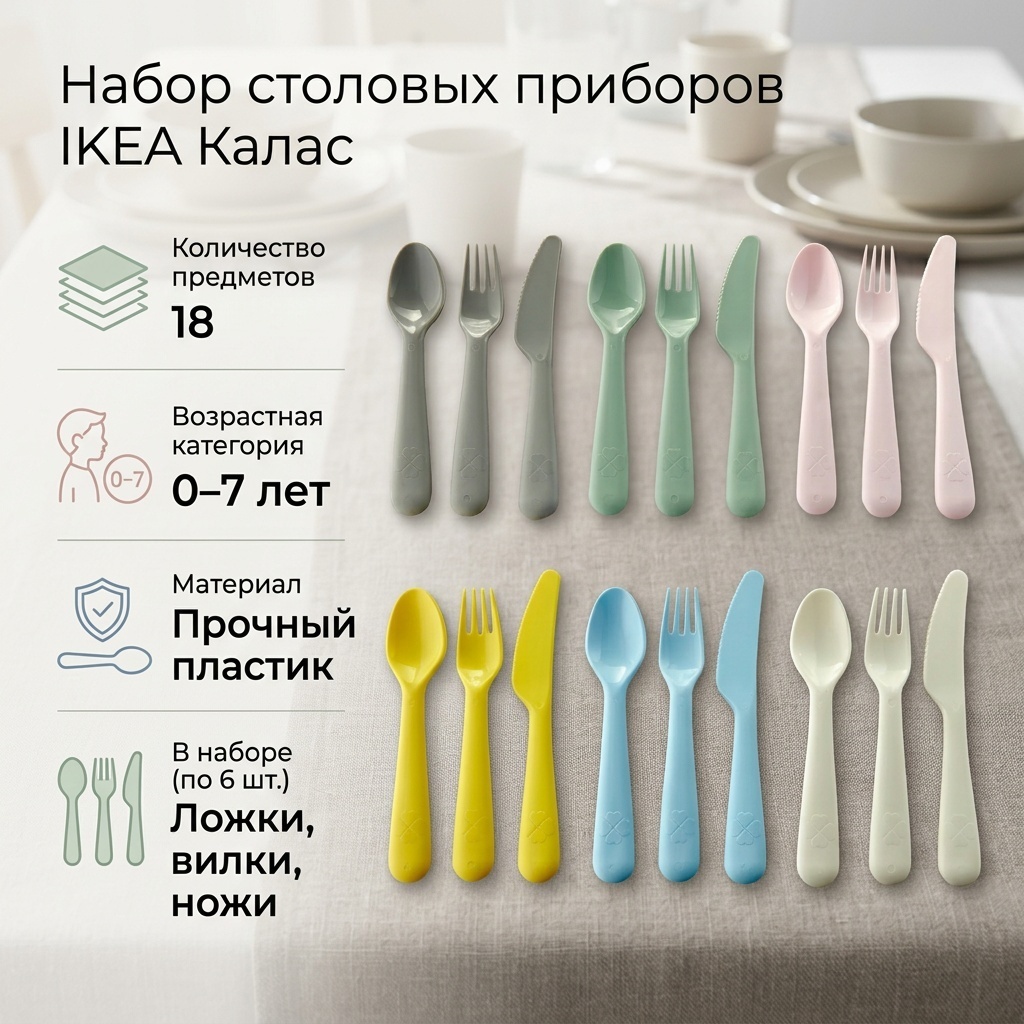 Набор столовых приборов IKEA 18 шт, мультиколор Калас 90485757