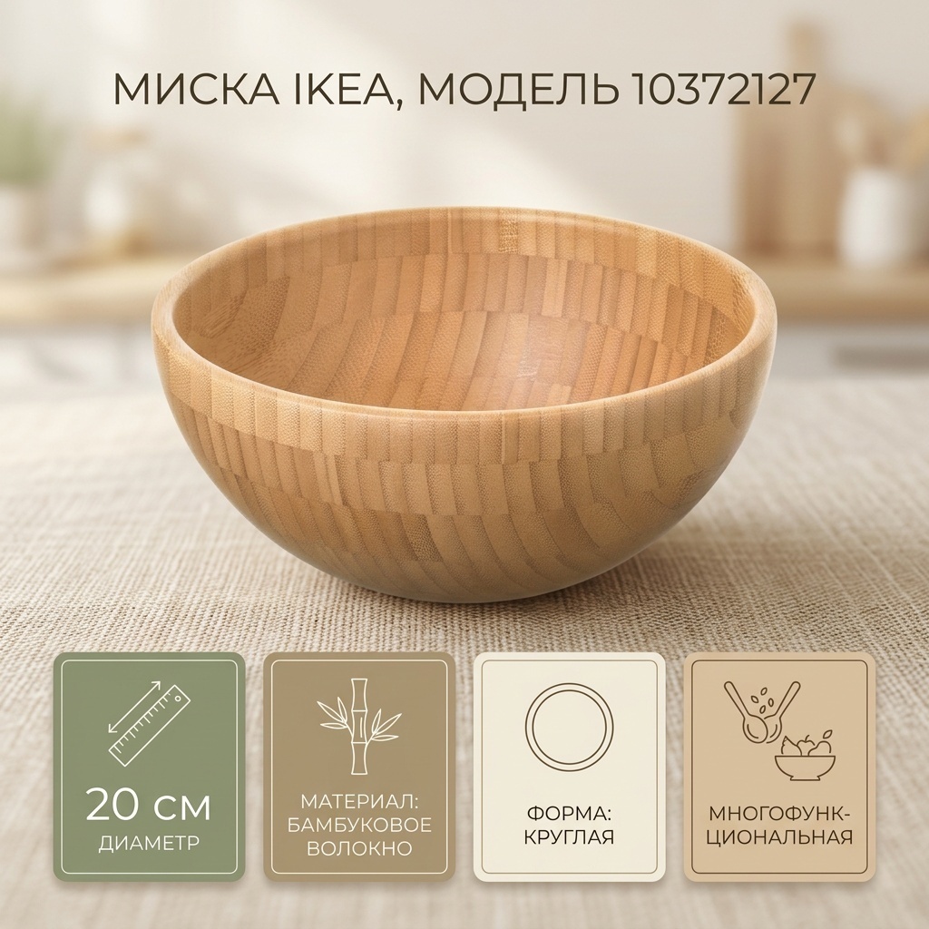 Миска IKEA 10372127 20х20 см, бамбуковое волокно, 1 шт