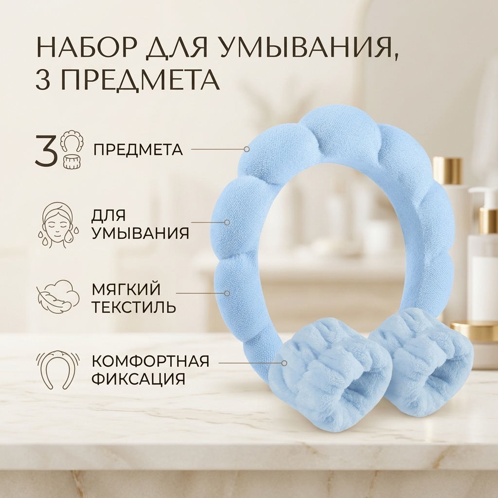 Набор для головы, для умывания голубой 3 шт